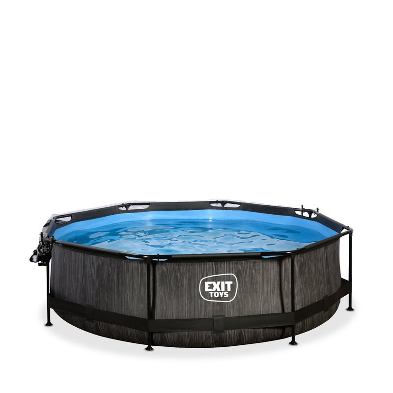 Piscine EXIT Black Wood ø300x76cm avec pompe filtrante et dôme - noir