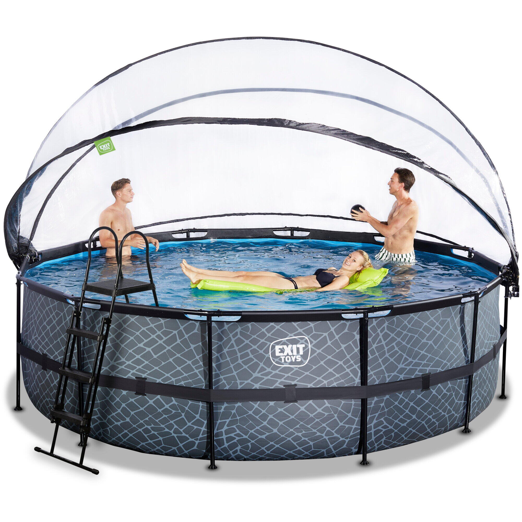 Piscina EXIT Stone ø488x122cm con pompa filtro a sabbia e copertura - grigio 6/7