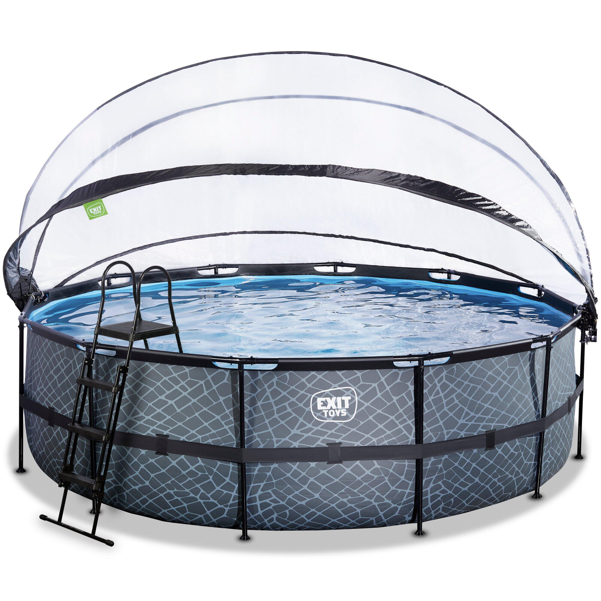 Piscina EXIT Stone ø488x122cm con pompa filtro a sabbia e copertura - grigio 2/7