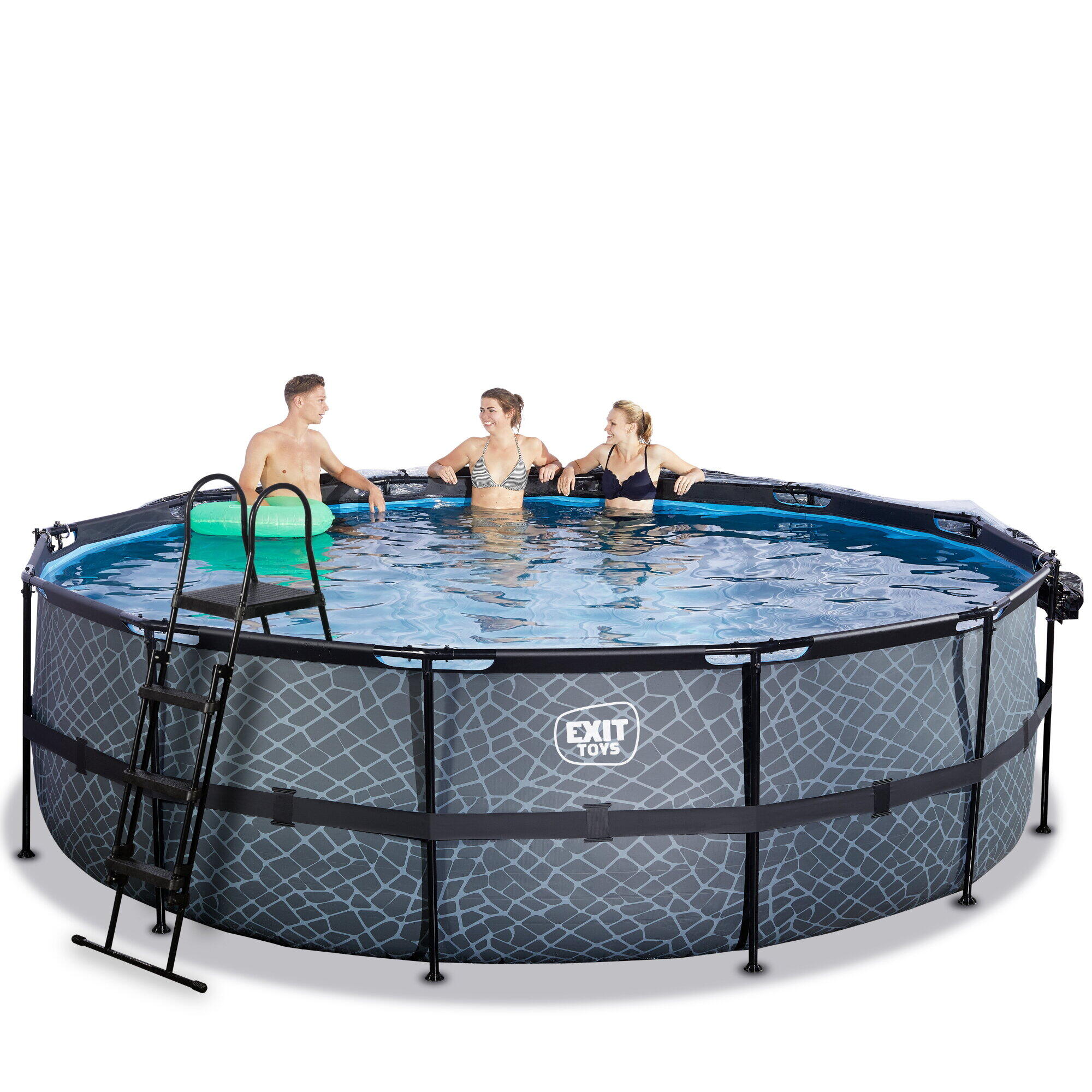 Piscina EXIT Stone ø488x122cm con pompa filtro a sabbia e copertura - grigio 7/7
