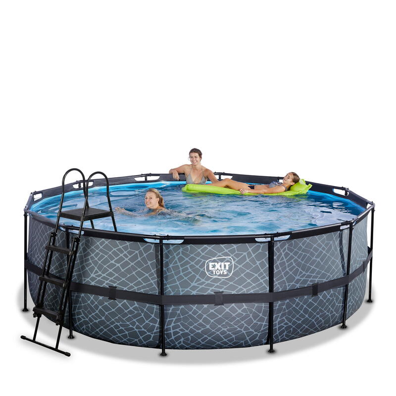 Piscine EXIT Stone ø427x122cm avec pompe filtrante à sable - grise