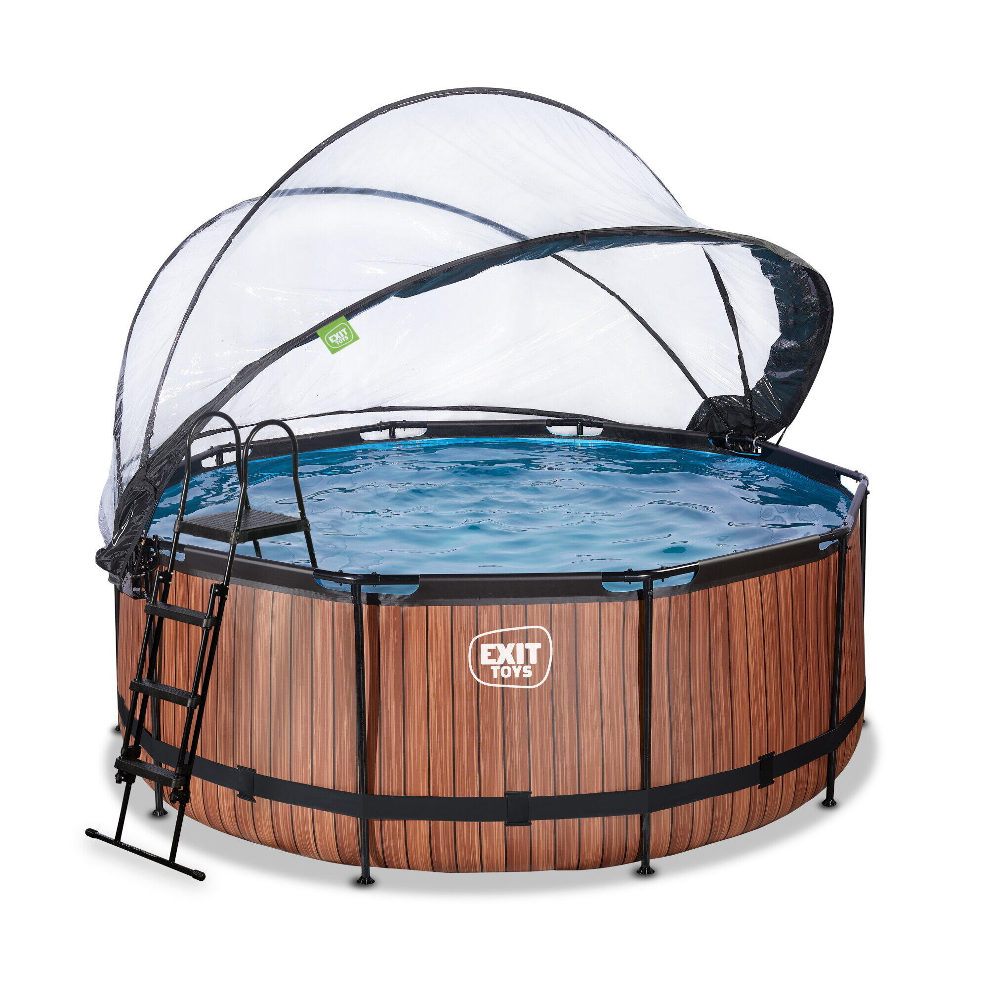 Piscina EXIT Wood ø360x122cm con pompa filtro a sabbia e copertura - marrone 2/7