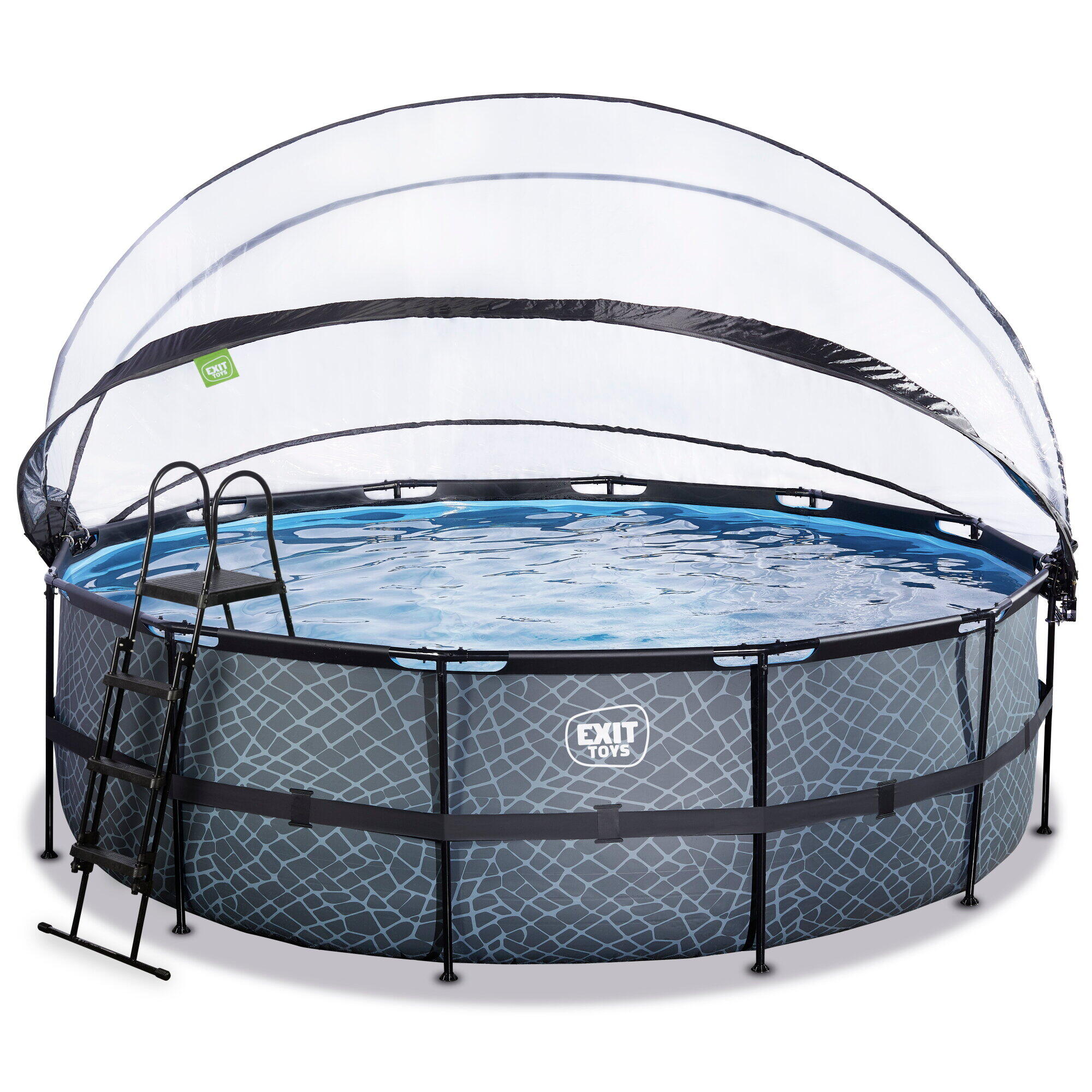 Piscina EXIT Stone ø450x122cm con pompa filtro a sabbia e copertura - grigio 2/7