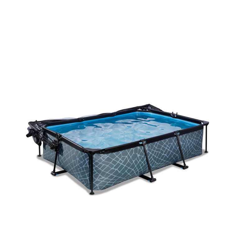 Piscine EXIT Stone 220x150x65cm avec pompe filtrante et dôme - grise