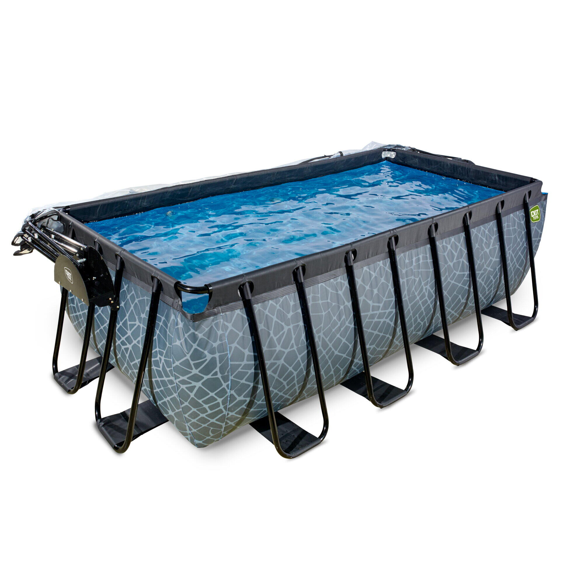 Piscina EXIT Stone 400x200x122cm con pompa filtro a sabbia e copertura - grigia 3/7