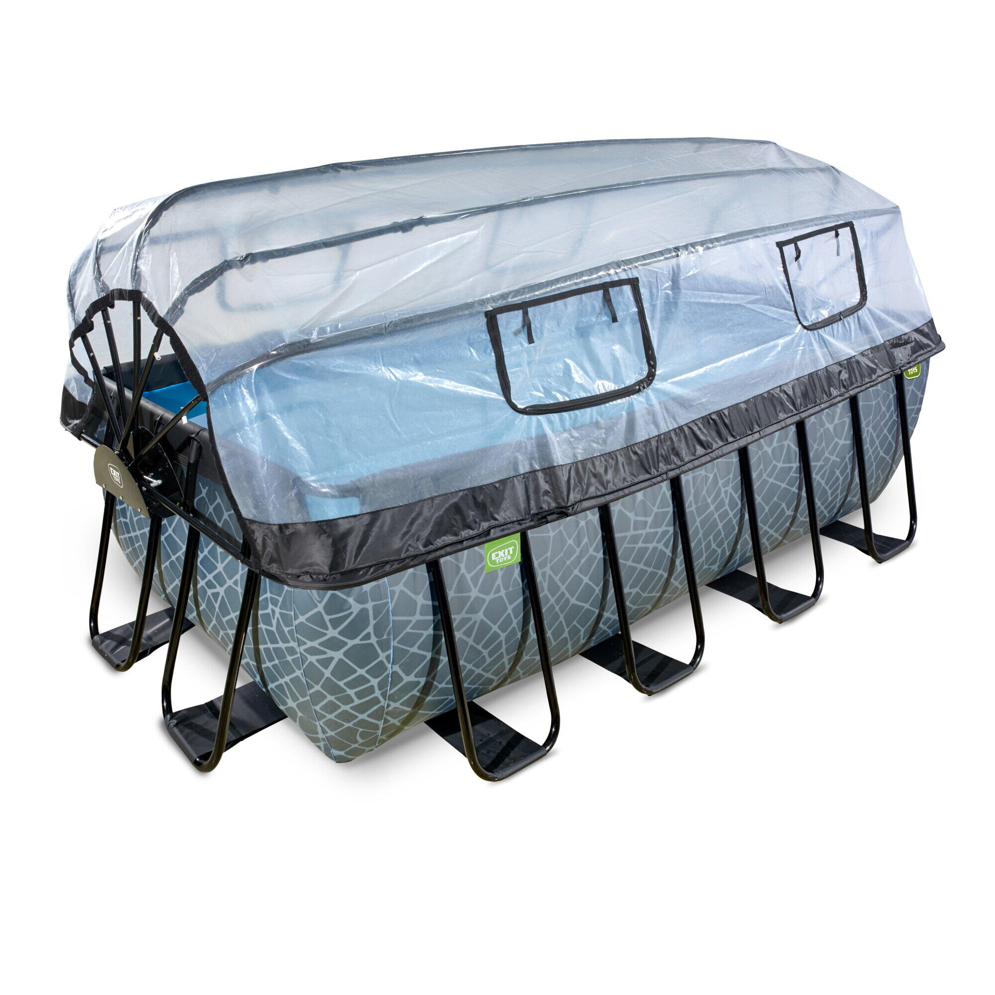 Exit Toys - Piscine Couverte 400x200x122cm Avec Pompe Filtrante À Sable Et &agra - Piscine - Gris - No Size - Decathlon