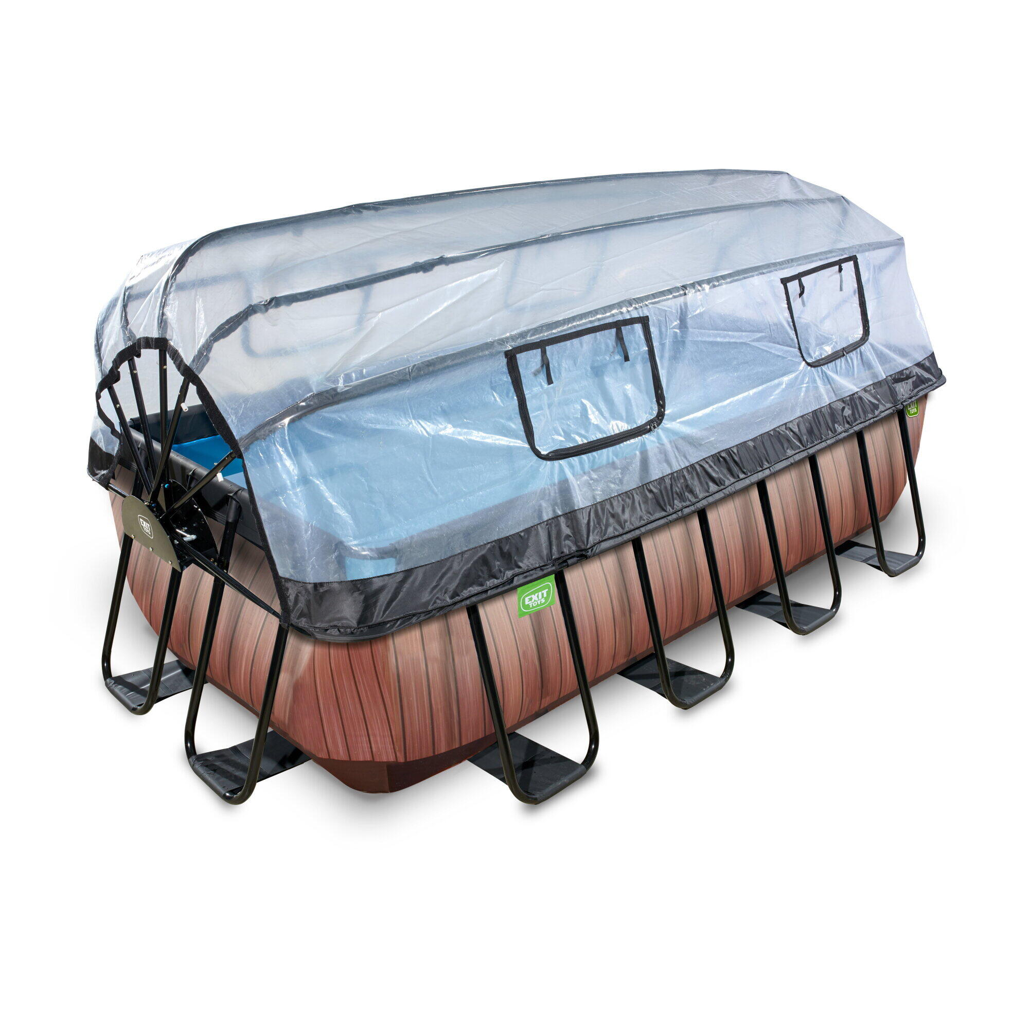 Exit Toys - Piscine Couverte Wood 400x200 Cm Avec Pompe Filtrante À Sable - Piscine - Marron - No Size - Decathlon