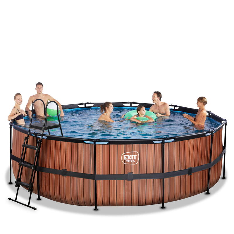 Piscine EXIT Wood ø450x122cm avec pompe filtrante - marron