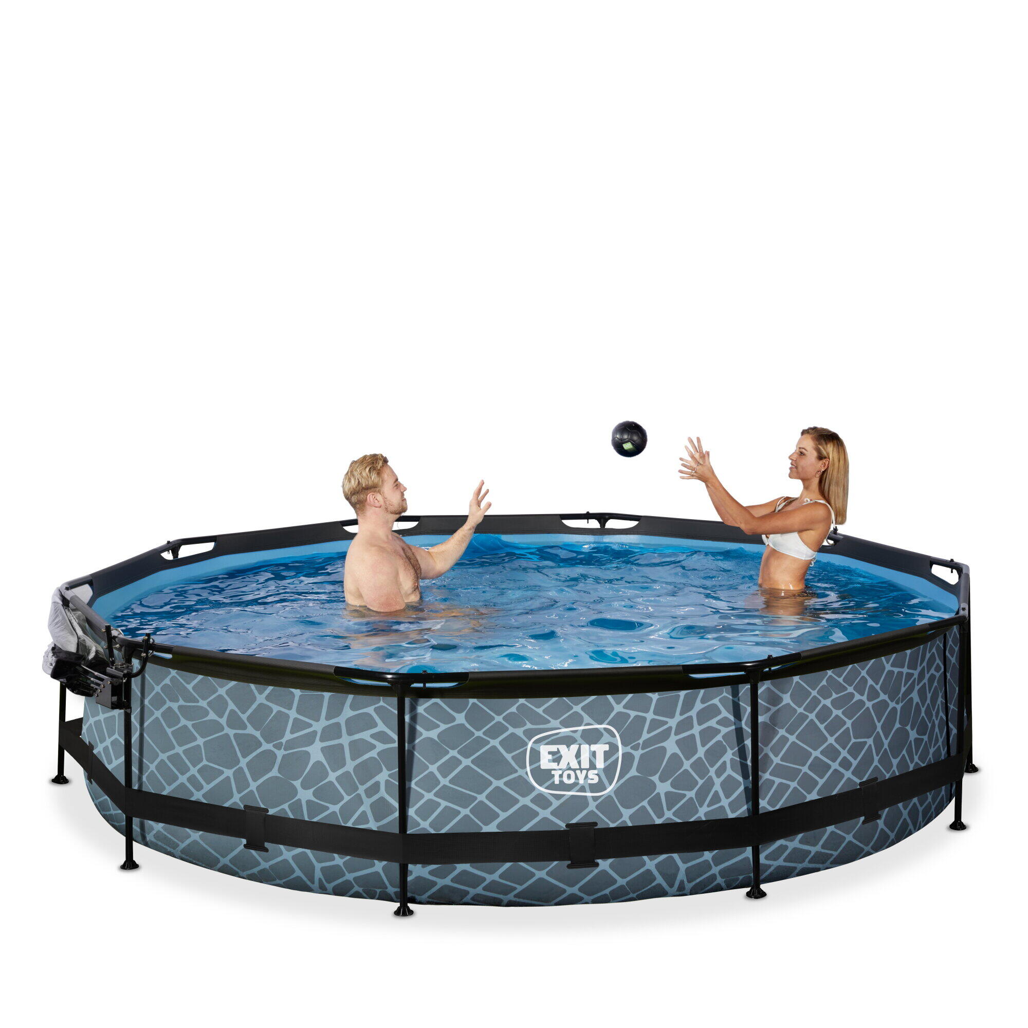 Piscina EXIT Stone ø360x76cm con pompa filtro e copertura - grigio 7/7