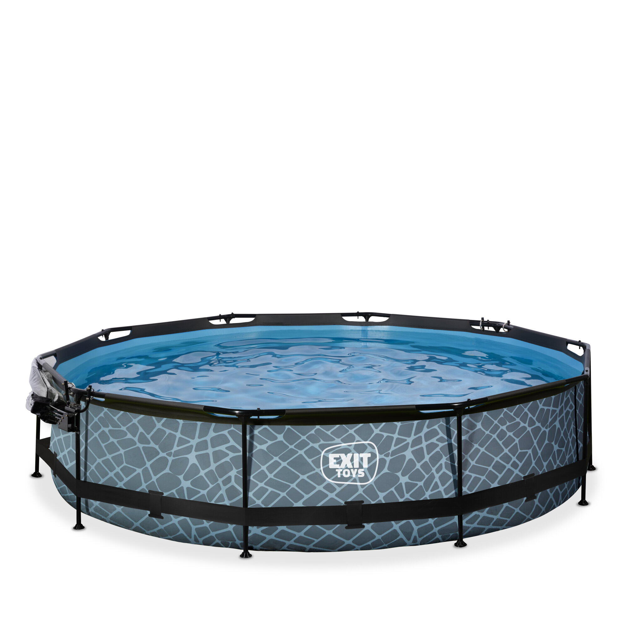 Piscina EXIT Stone ø360x76cm con pompa filtro e copertura - grigio 3/7