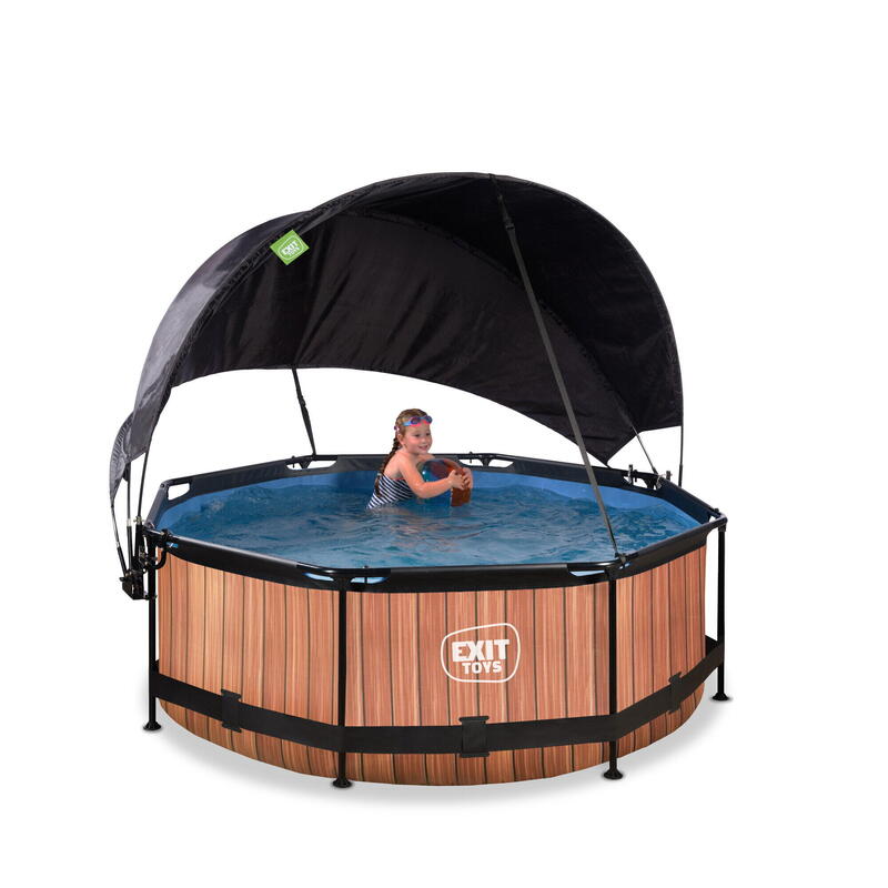 Piscine EXIT Wood ø244x76cm avec pompe filtrante et voile d'ombrage - marron