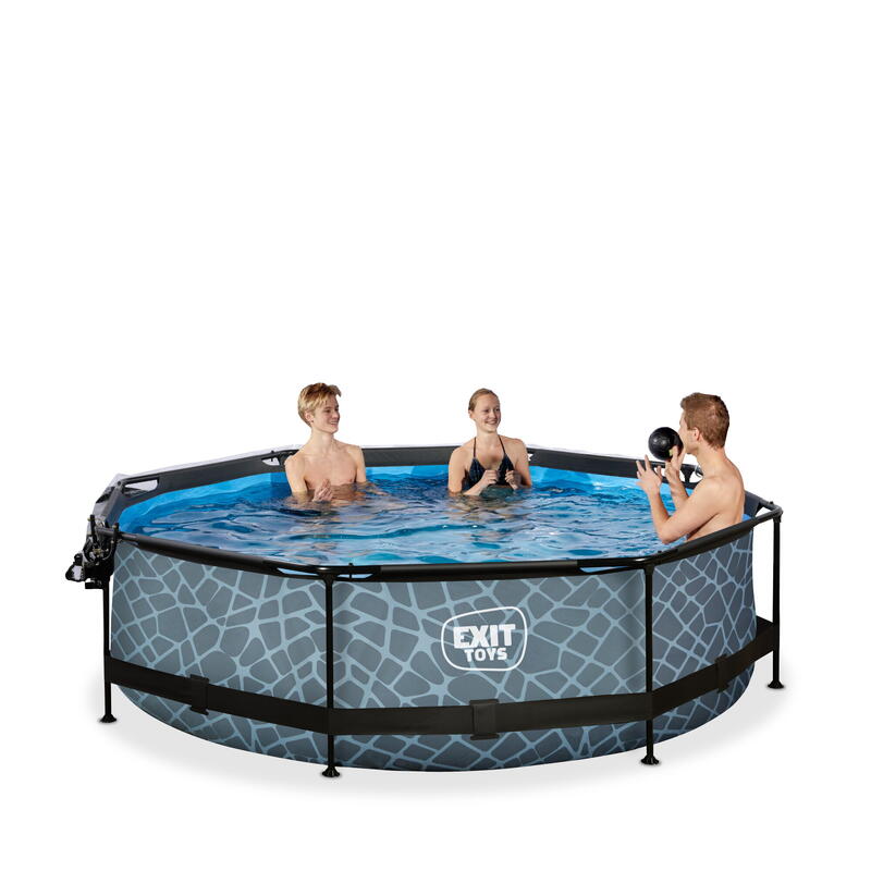 Piscine EXIT Stone ø300x76cm avec pompe filtrante et dôme - grise