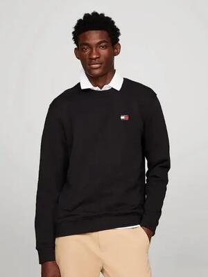 Sweater - casual - heren - 100% katoen, regular fit, logo patch - zwart