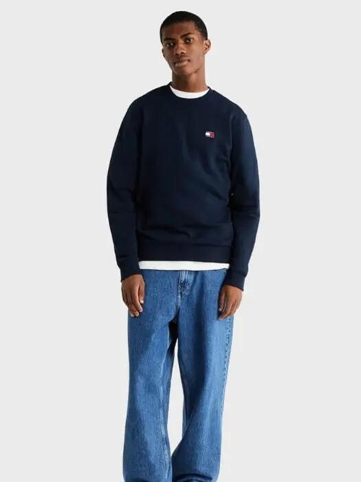 Sweat-shirt - Casual - Homme - Coupe regular, col rond, patch logo - Bleu marine 4/5