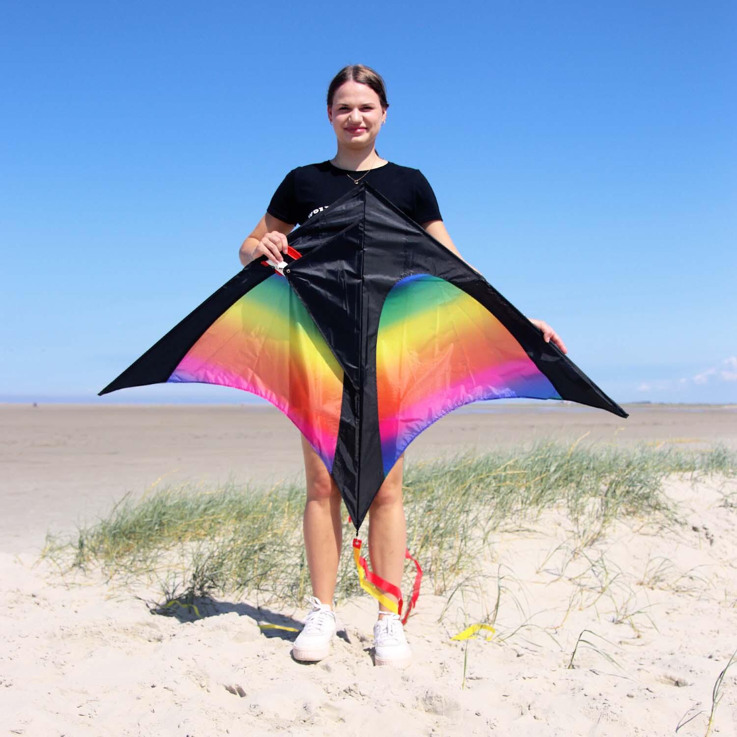 Kinderdrachen Delta Rainbow (bunt), Einleinerdrachen - flugfertig inkl. Schnur 3/7