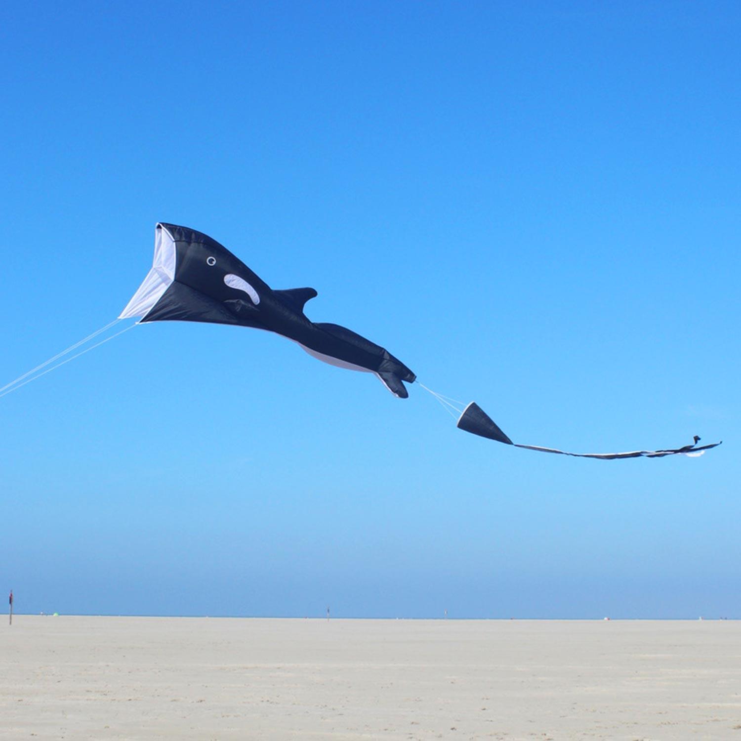 Einleinerdrachen Willi the Whale (schwarz-weiß) - flugfertig inkl. Spule, Schnur 4/7