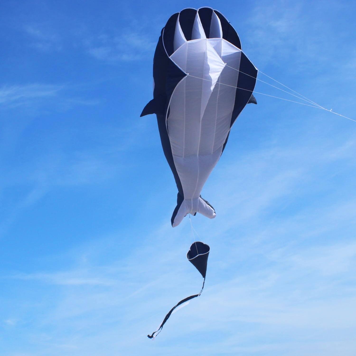 Einleinerdrachen Willi the Whale (schwarz-weiß) - flugfertig inkl. Spule, Schnur 3/7