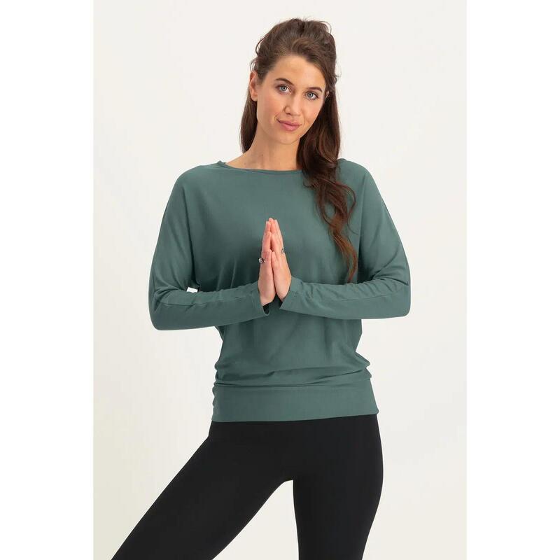 Chemise de yoga à manches longues Budhi, coupe ample, chauve-souris - Vert Forêt