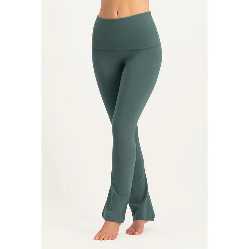 Pranafied - Legging de yoga tendance, bande rabattable et jambes évasées - Forêt