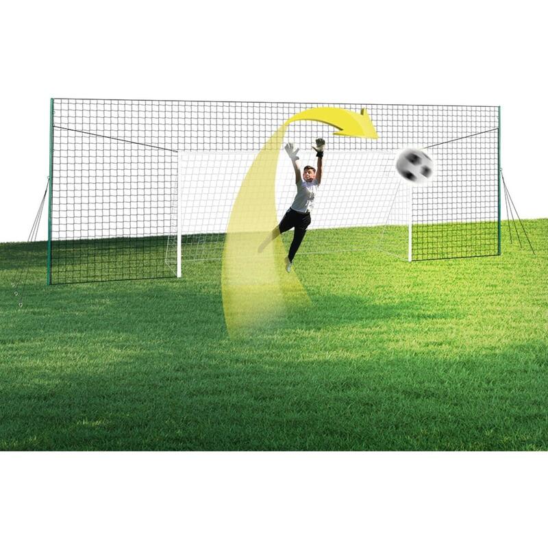 Groot voetbaldoel 4,9m x 2,1m met 3,0m hoge achterwand en rebounder