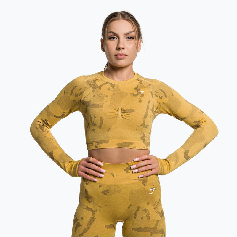 Dámský bezešvý fitness  top s dlouhým rukávem Camo Savanna