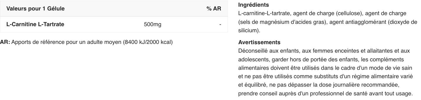 Carnitine en gélules - L-Carnitine 500mg - 60 Gélules 2/3