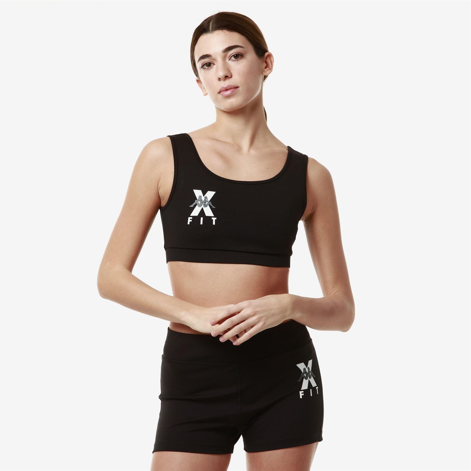 t-shirt corta da donna in poliestere nero da fitness 4/7
