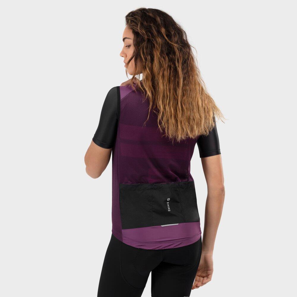 V1-W Gilet antivento da ciclismo da donna con colletto color prugna