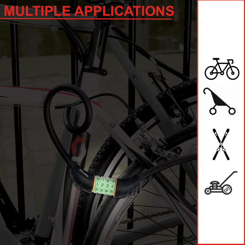 Câble Antivol Vélo [1,8m] [Combinaison] [Support Fixation Vélo] 8190EURDPRO