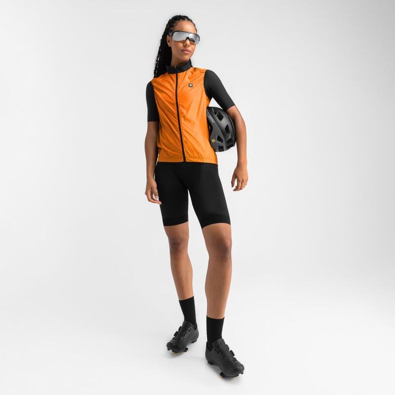 Gilet vélo coupe-vent femme Cyclisme V1-W Season Orange Vif