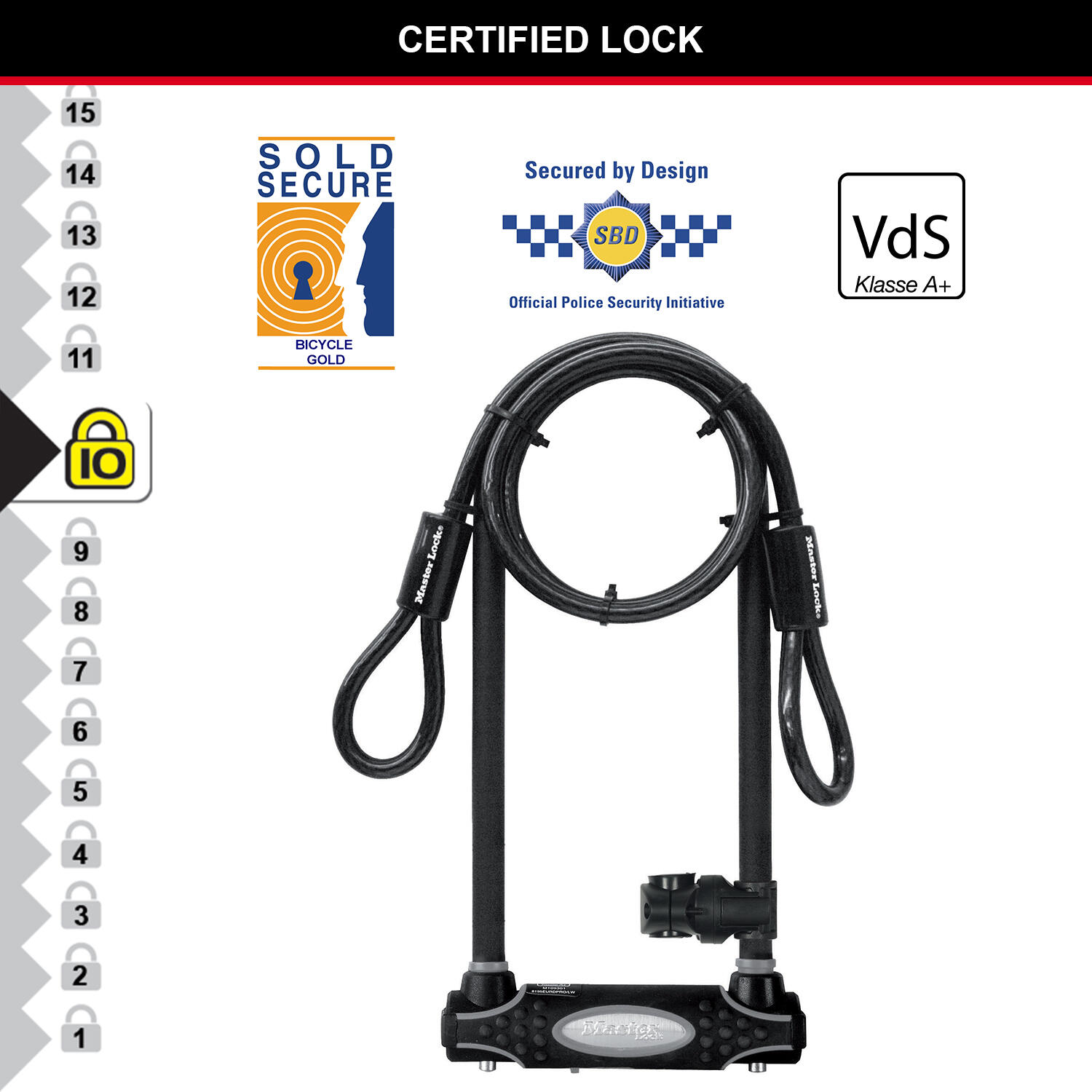 Master Lock U-Schloss 8285EURDPRO mit Kabel und 4 Schlüsseln 4/6