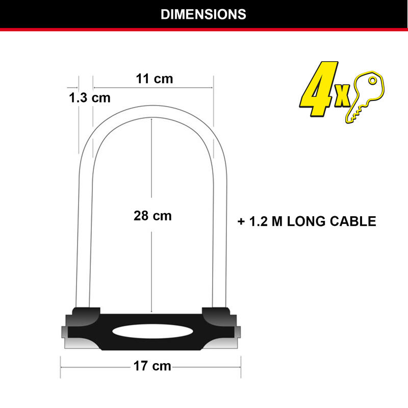 Antivol U avec Câble [A Clé] [Support de Vélo Universel] [Certifié] [XL]