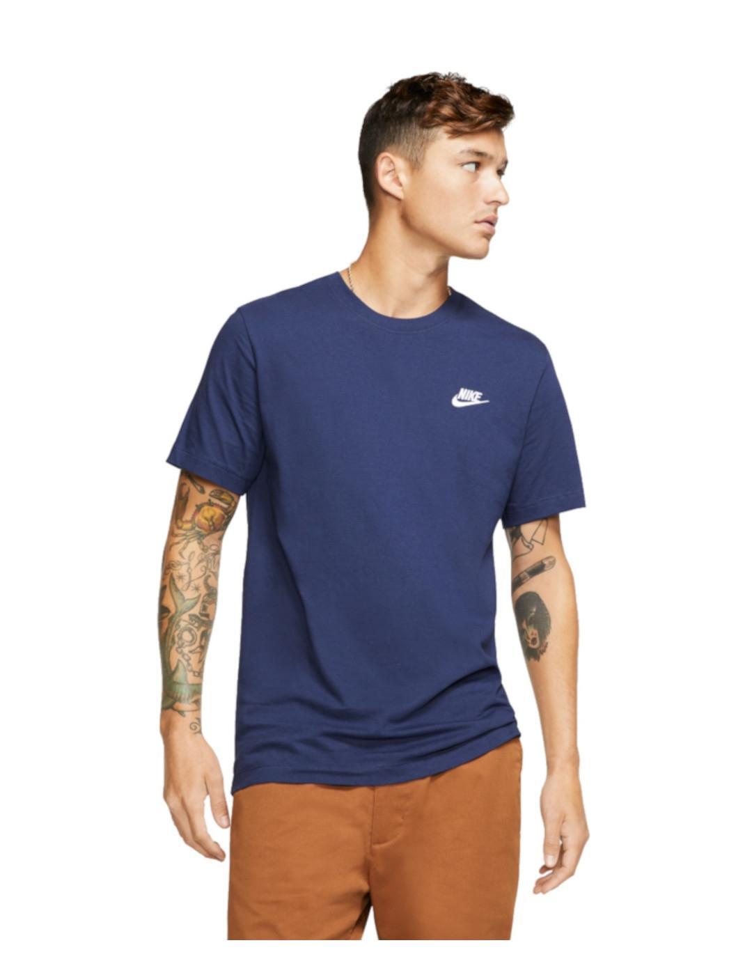 Nike SportSwear, T-Shirt Uomo Con Logo Cucito - Blu, Bianco, 2/5
