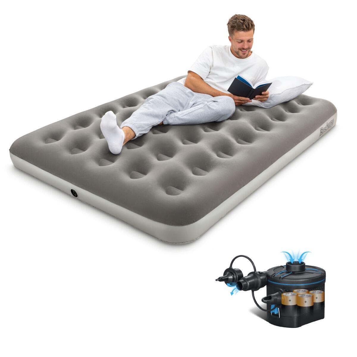 BESTWAY Bestway Camping Double Airbed with Battery Pump, Portable Inflatable Mattress
