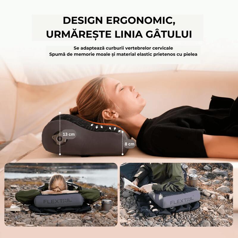 Perna gonflabila Zero Pillow cu spuma de memorie, camping, ergonomica, 250gr