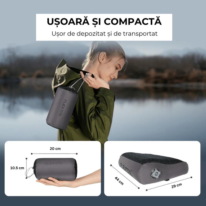 Perna gonflabila Zero Pillow cu spuma de memorie, camping, ergonomica, 250gr