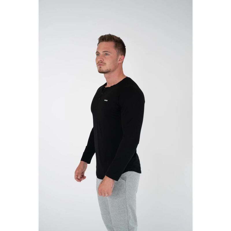 Haut a manches longues Fitness Homme Bouton Noir