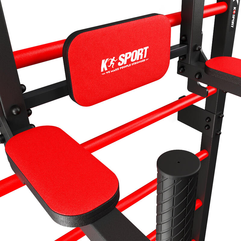 Jeu multifonctionnel : espalier de gym, barre de traction à dips et banc