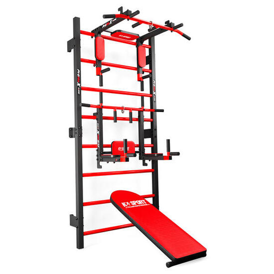 Jeu multifonctionnel : espalier de gym, barre de traction à dips et banc