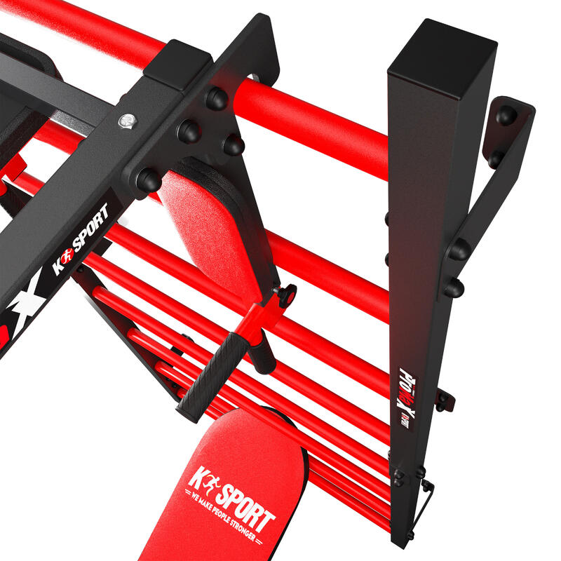 Jeu multifonctionnel : espalier de gym, barre de traction à dips et banc