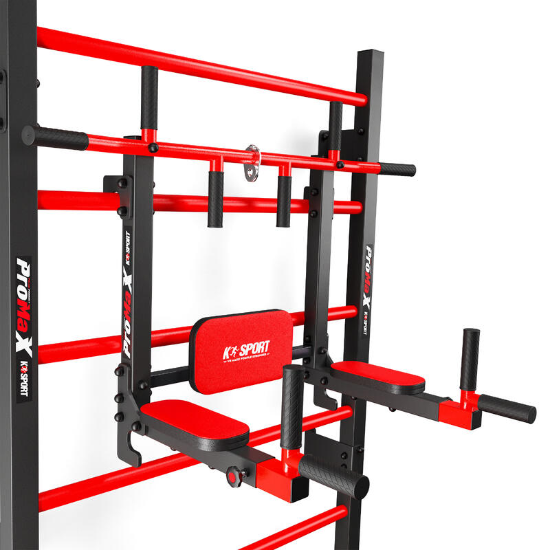 Jeu multifonctionnel : espalier de gym, barre de traction à dips et banc