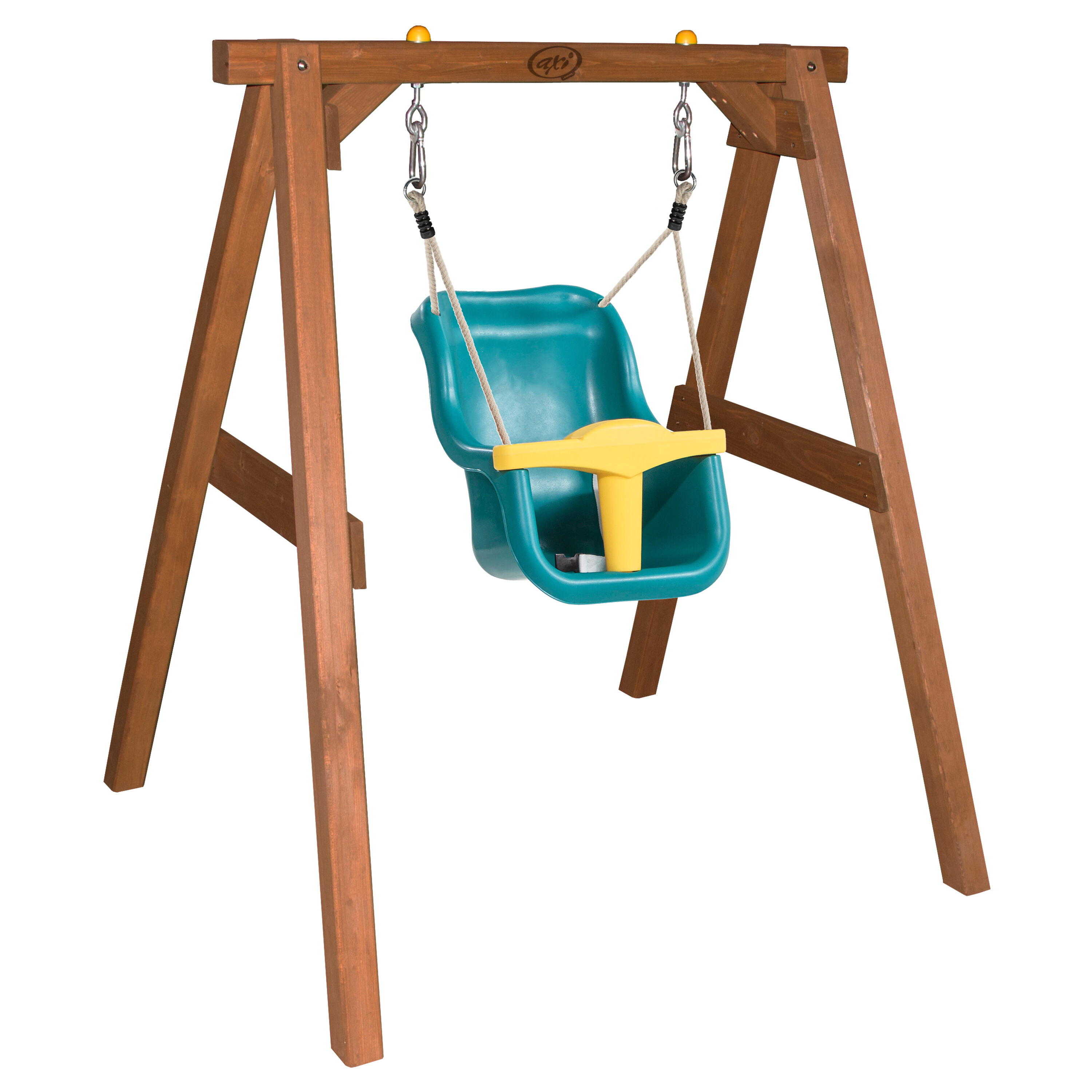 AXI AXI Altalena in legno marrone - Altalena per bambini | Altalena turchese/gialla