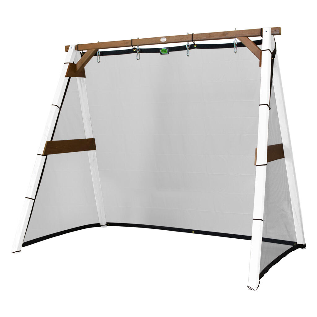 Football Goal, Swing, Volleyball, Tennis, 4-in-1 Sports Fun, White/Brown