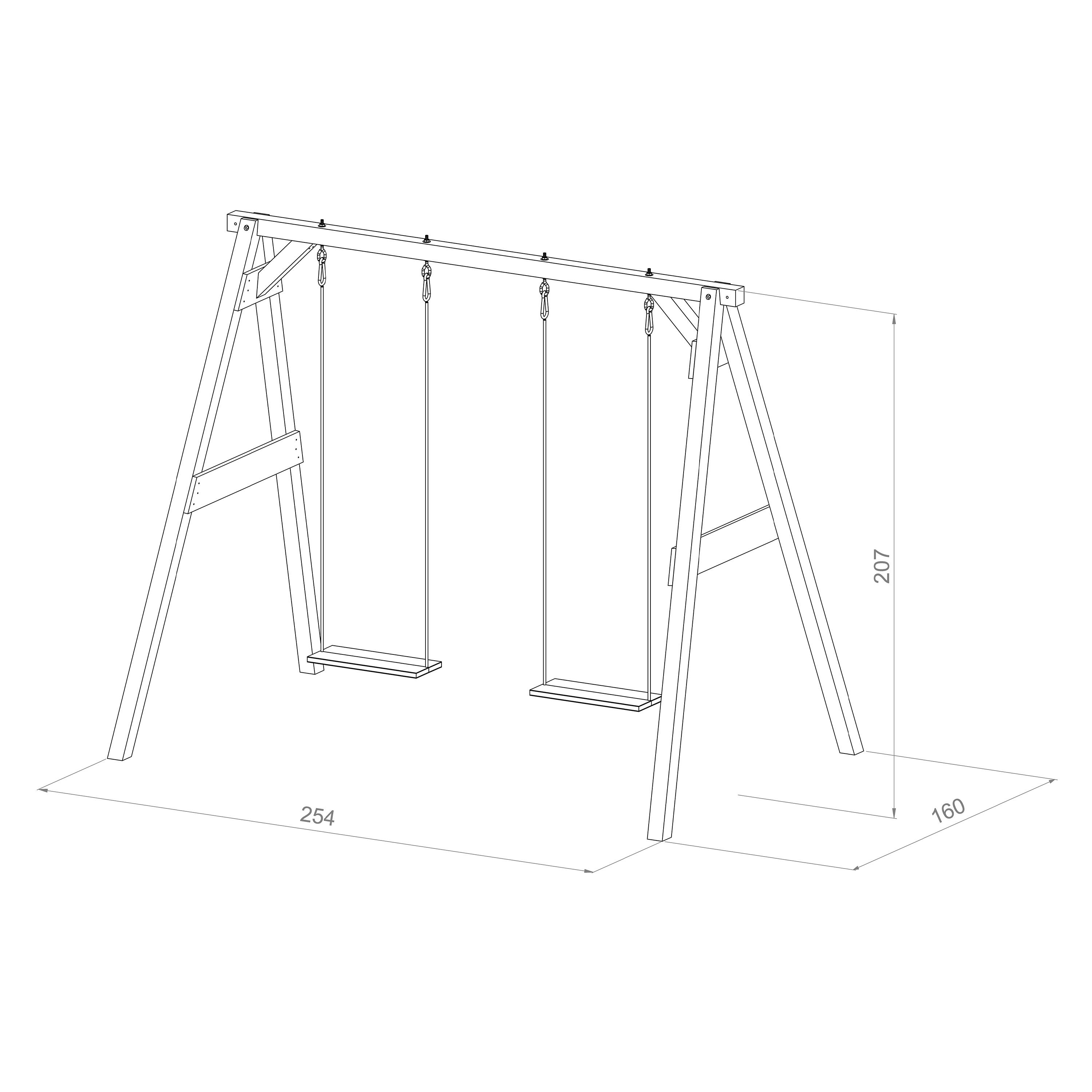 Schommel - Dubbele Schommel met Frame van FSC-Hout, Grijs/Wit 3/7