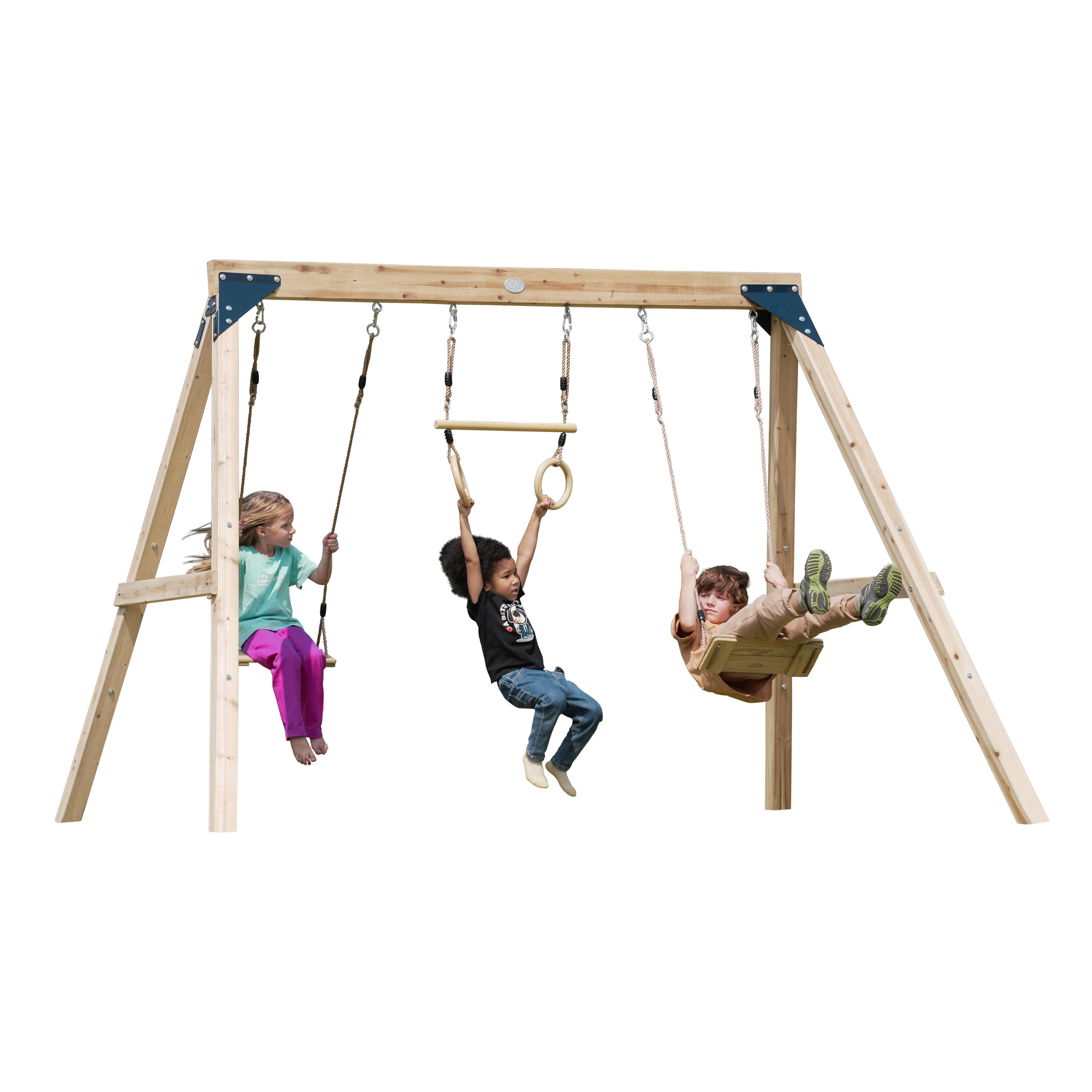 Maya Doppelschaukel, Gestell für 3 Kinder FSC-Holz, Trapez, Braun 6/7