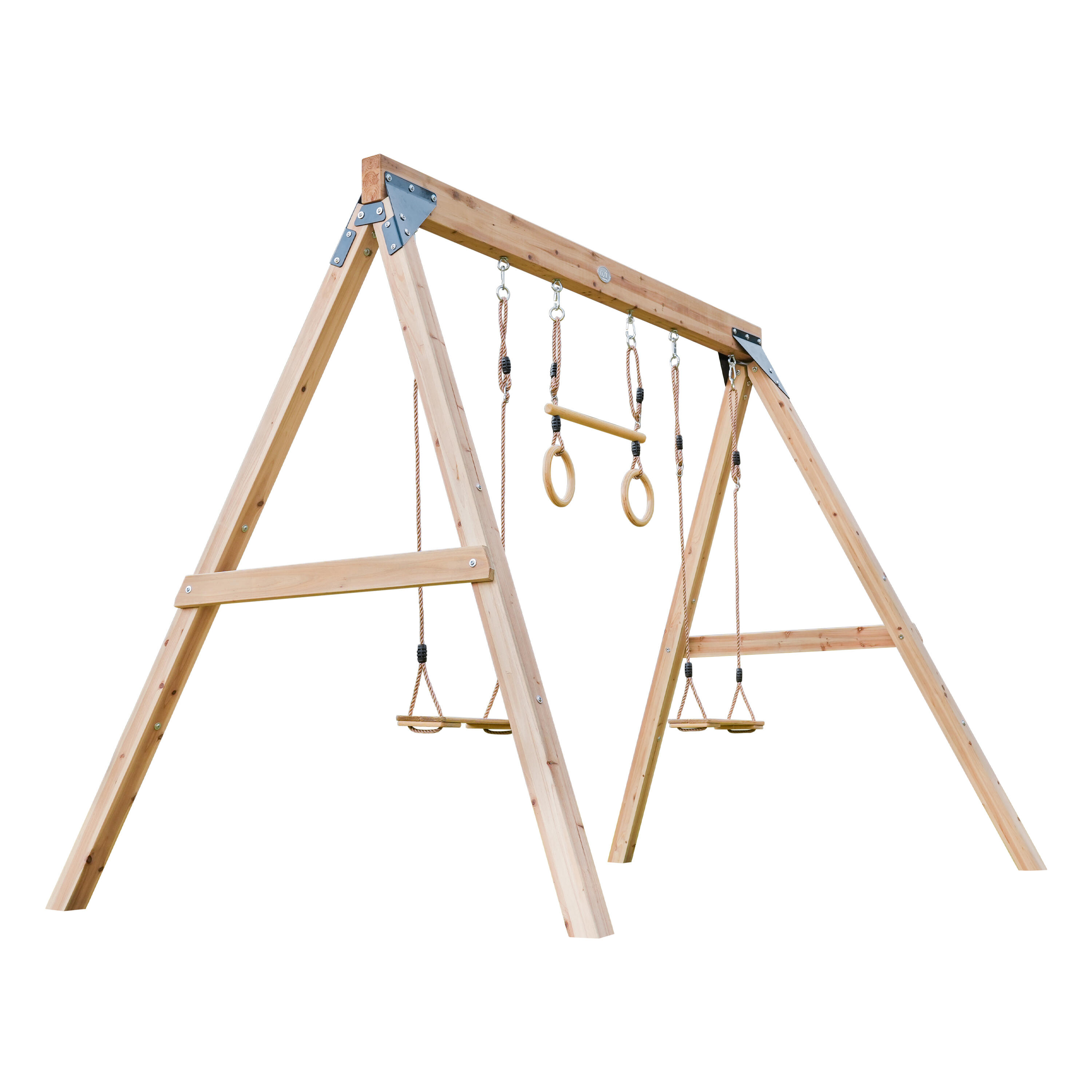Maya Doppelschaukel, Gestell für 3 Kinder FSC-Holz, Trapez, Braun 2/7