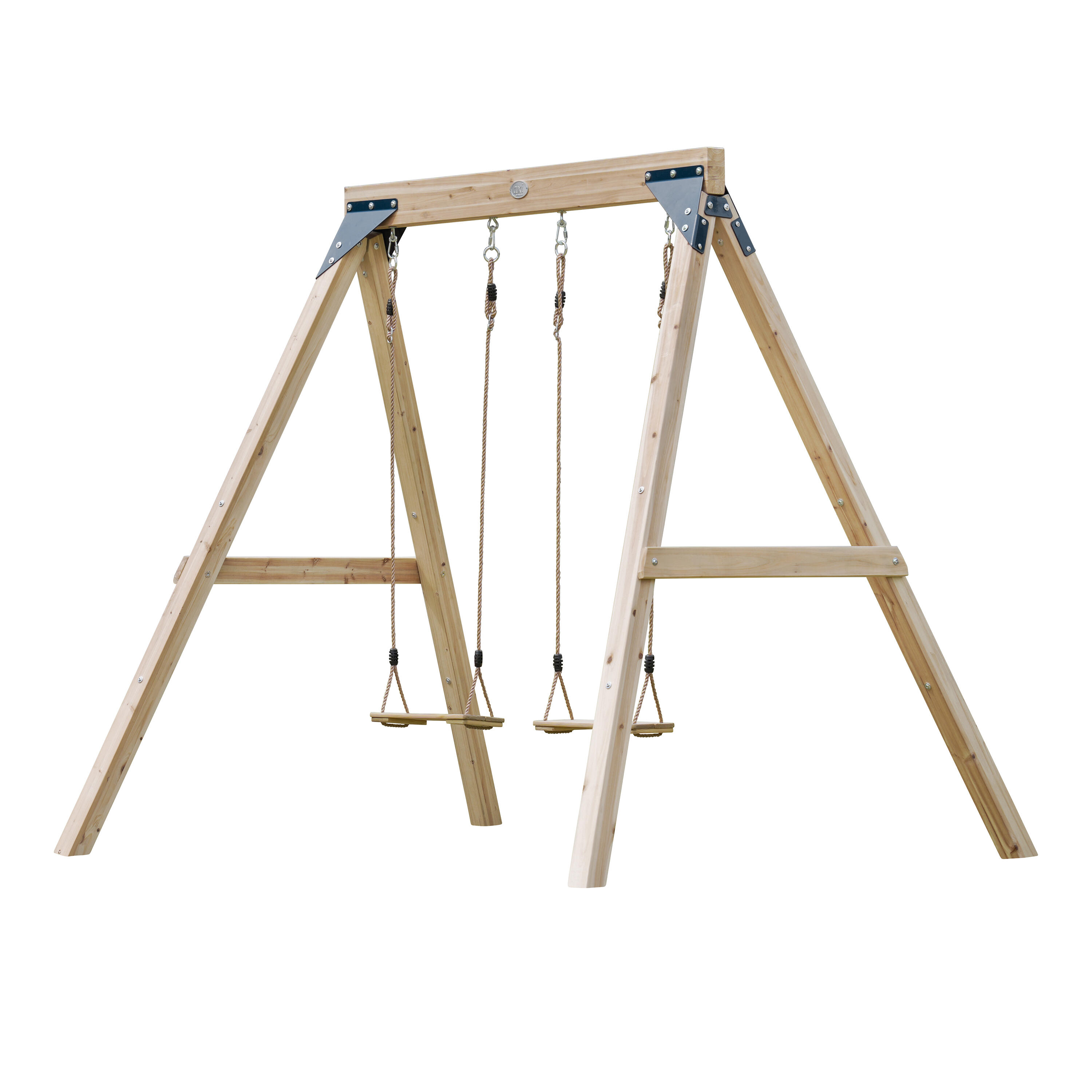 Balançoire double en bois, Marron 5/7