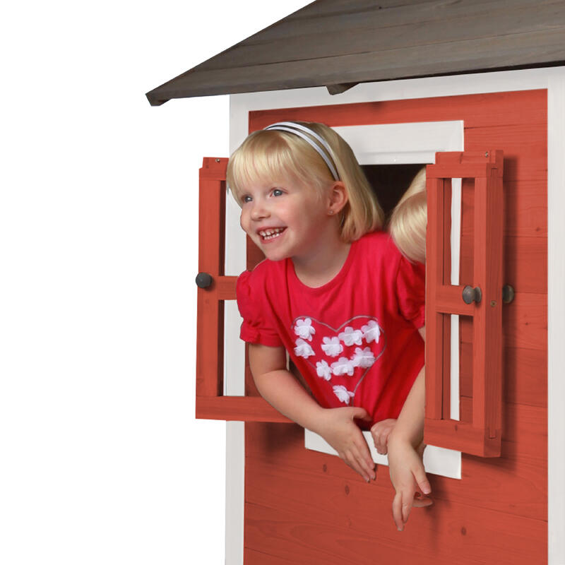 AXI Beach Lodge XL Maisonnette Enfant Rouge,Toboggan Blanc en Bois FSC