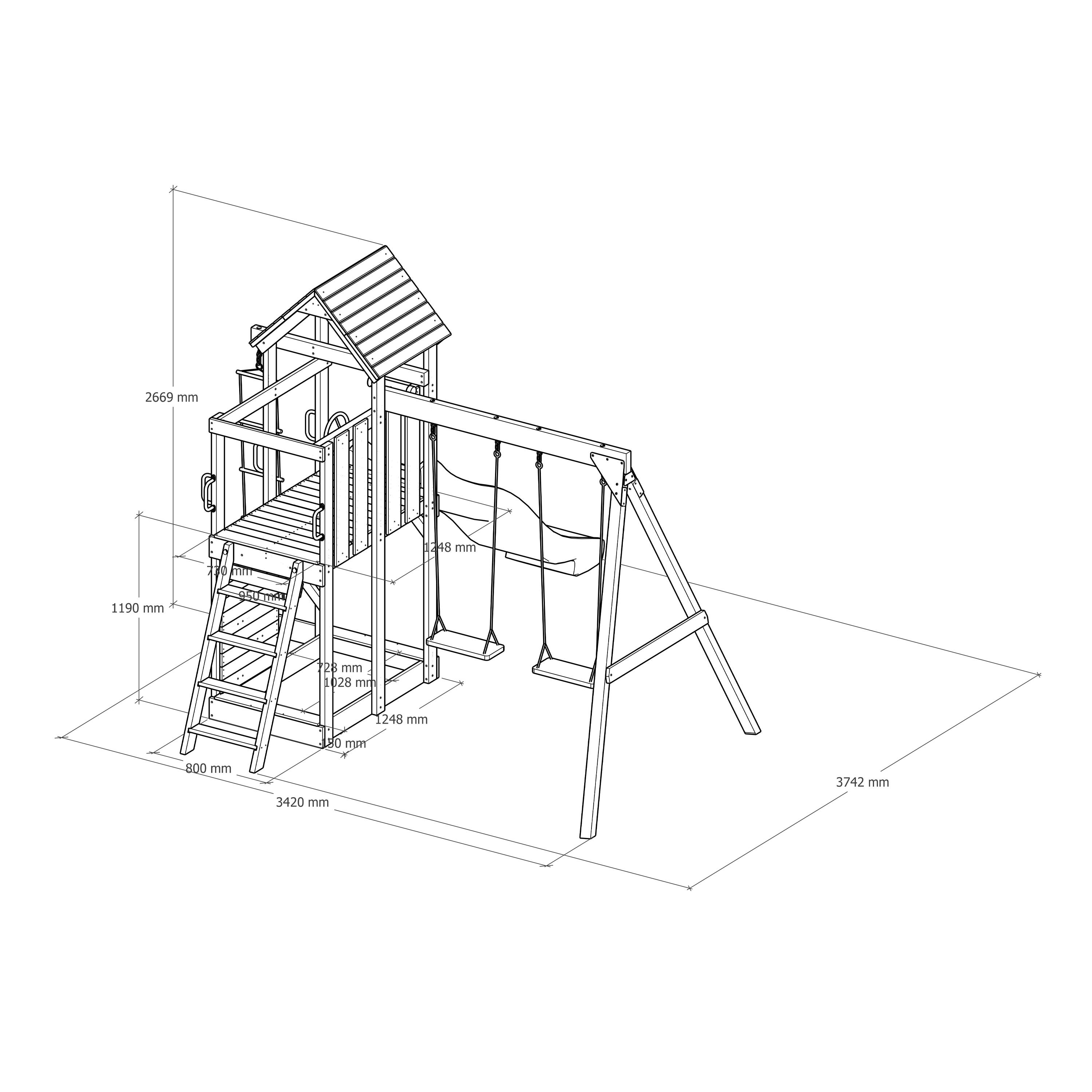 Aire de jeux, Moos avec balançoire double et échelle en corde - toboggan vert 5/7