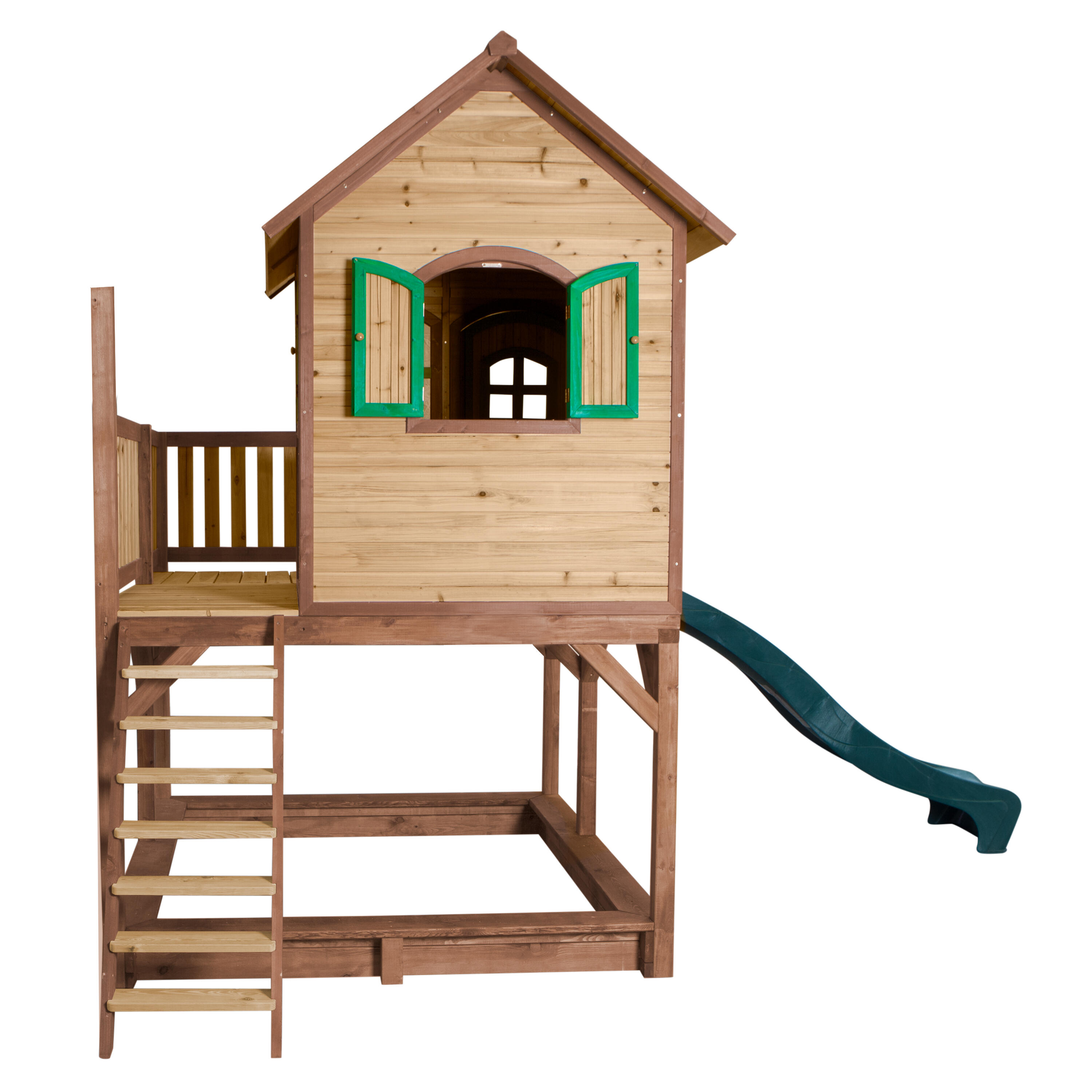 Maisonnette en bois Liam Marron/Verte - Toboggan Vert 5/7